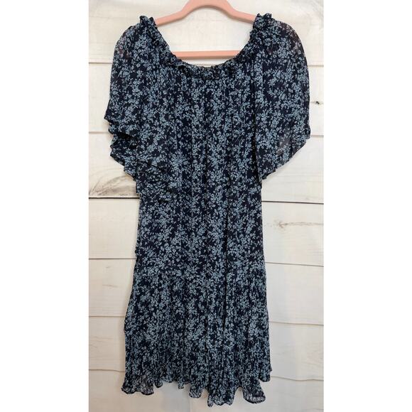 By Anthropologie NWT Size XS Dress Navy Blue Floral Print Ruffles MSRP $178 - Picture 2 of 6